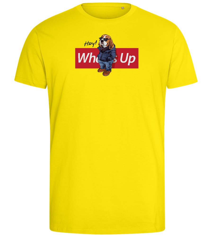 What's Up Dog Design - Comfort men's fitted t-shirt_YELLOW_front