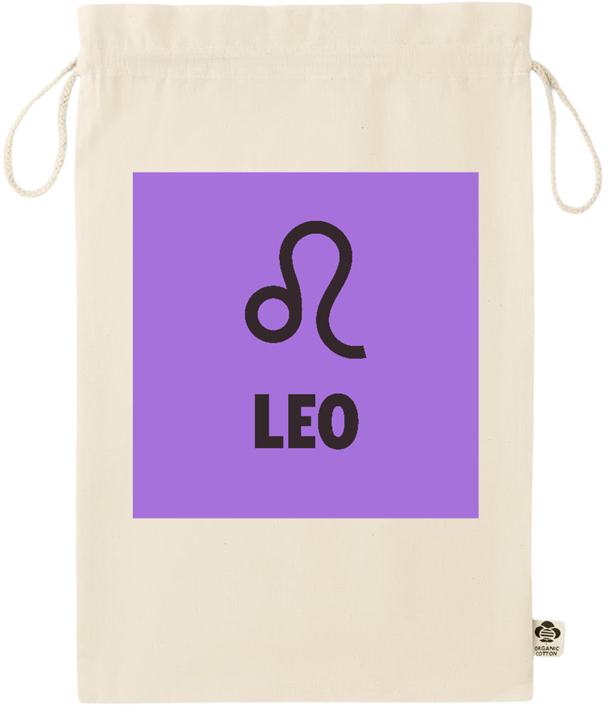 Zodiac Leo Design - Essential large organic drawcord gift bag_BEIGE_front