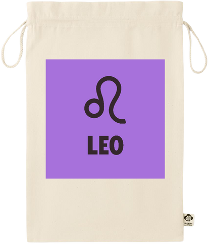 Zodiac Leo Design - Essential large organic drawcord gift bag_BEIGE_front