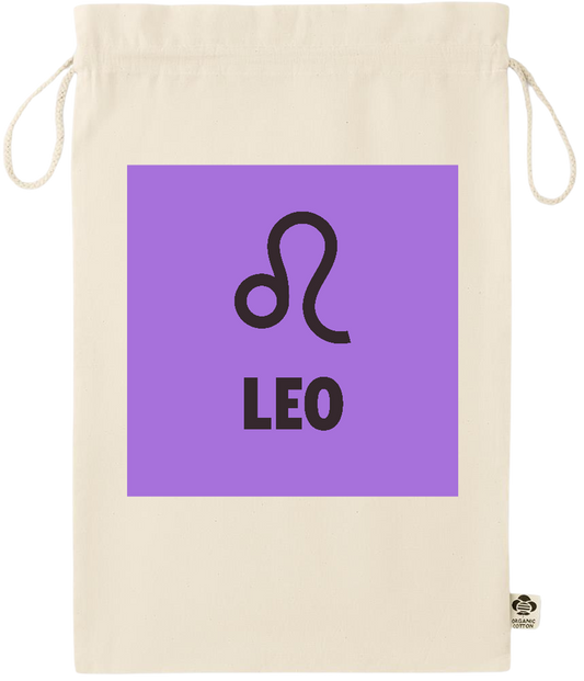 Zodiac Leo Design - Essential large organic drawcord gift bag_BEIGE_front