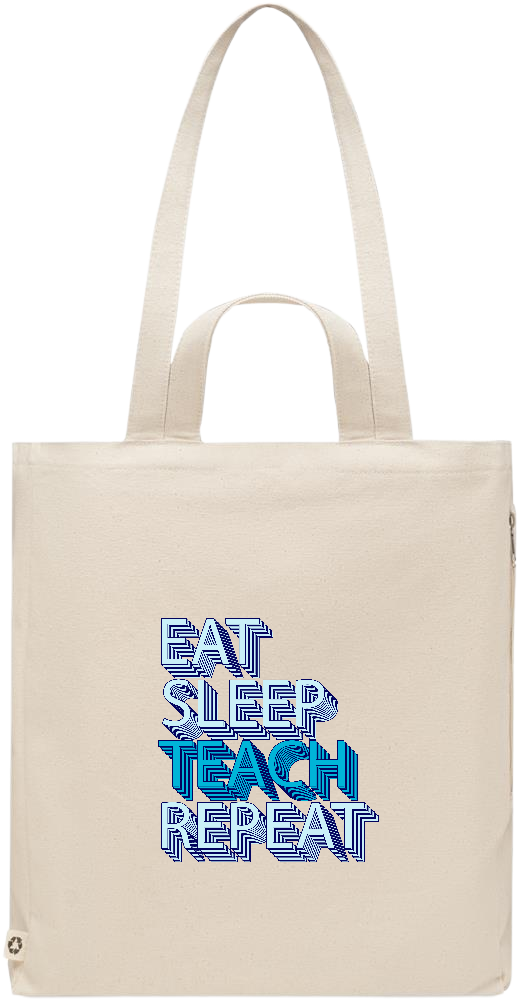 Eat Sleep Teach Repeat Design - Premium recycled polycotton beach bag_BEIGE_front