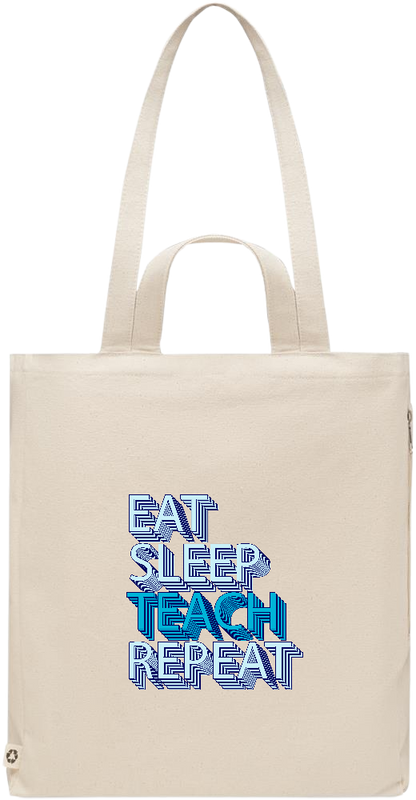 Eat Sleep Teach Repeat Design - Premium recycled polycotton beach bag_BEIGE_front