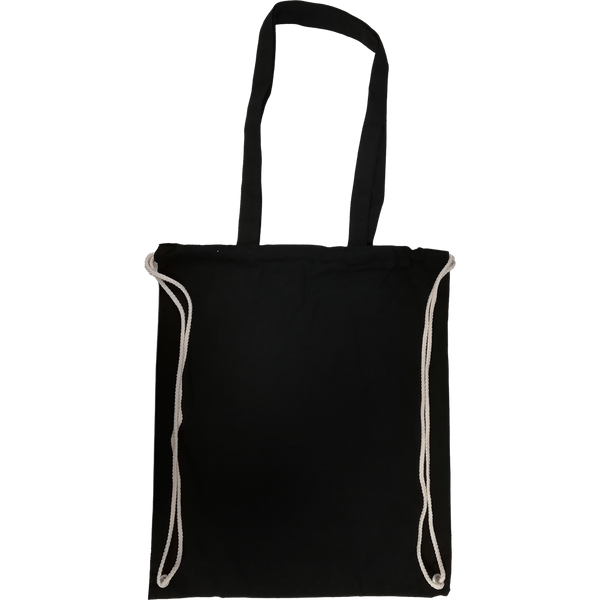 Canvas Shopping Bag with Drawstring (Black)_BLACK_front