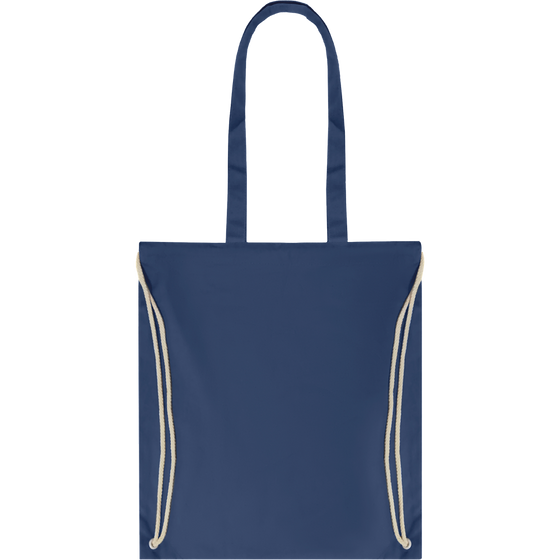 Canvas Shopping Bag with Drawstring (Black)_BLUE_front