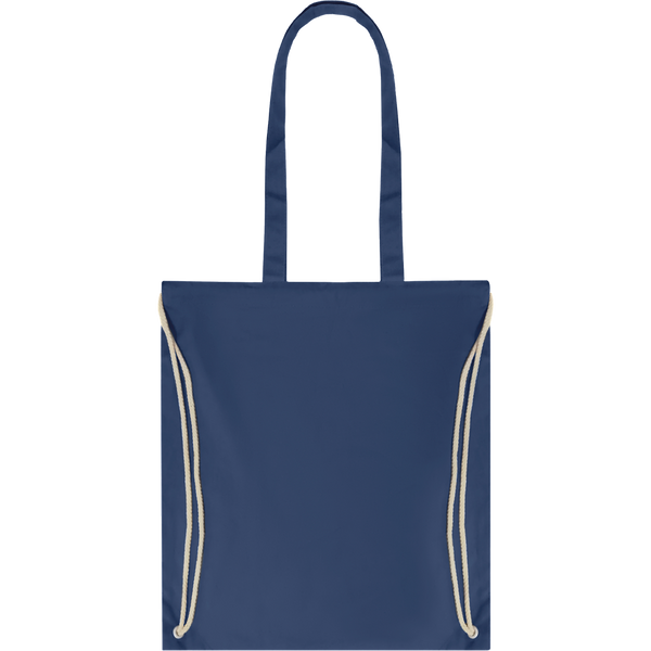 Canvas Shopping Bag with Drawstring (Black)_BLUE_front