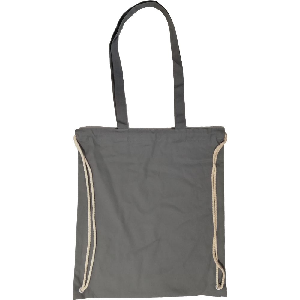 Canvas Shopping Bag with Drawstring (Black)_GREY_front
