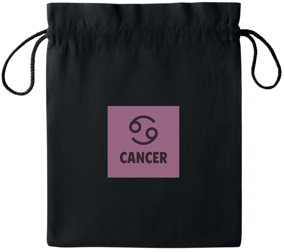 Zodiac Cancer Design - Essential medium colored cotton drawstring bag_BLACK_front