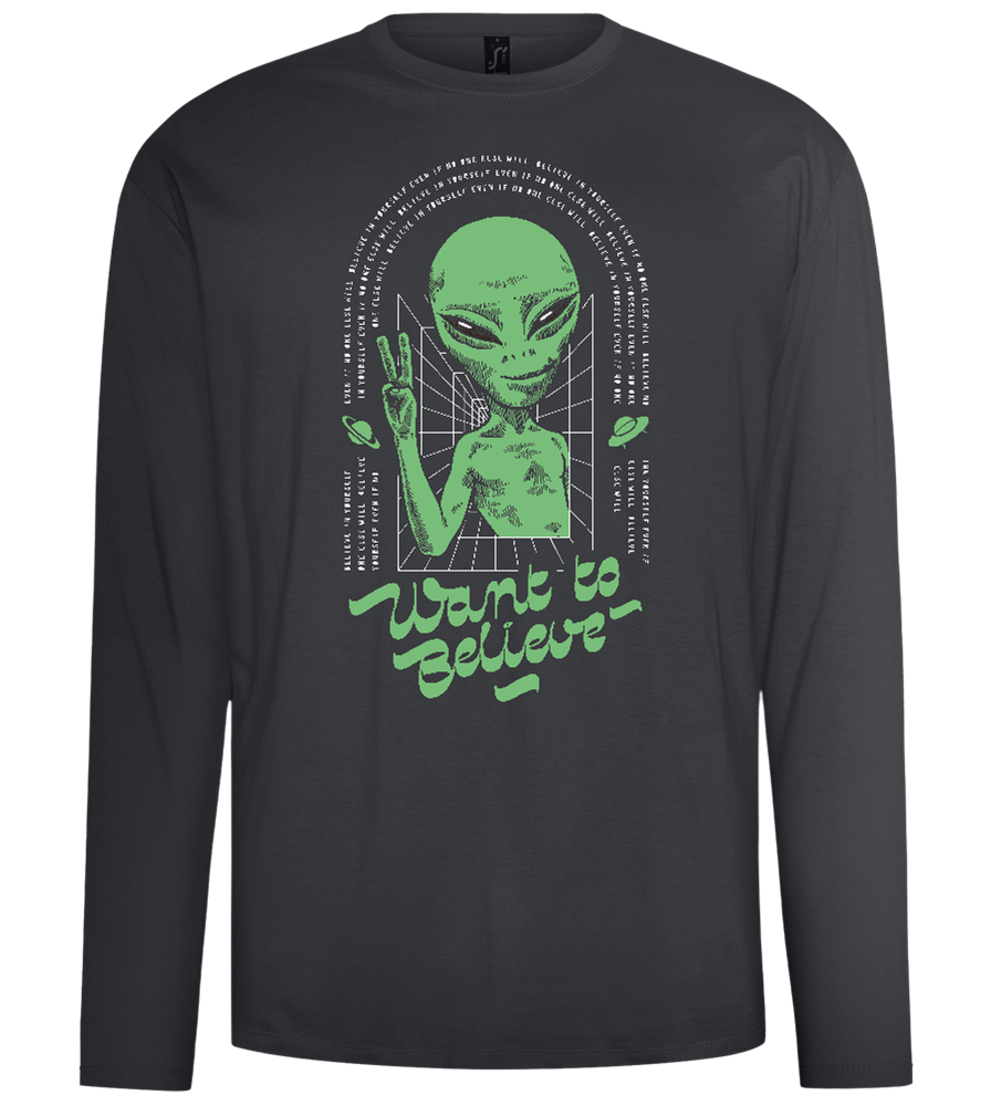 Want To Believe Alien Design - Comfort men's long sleeve t-shirt_DARK GRAY_front