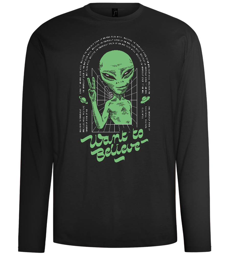 Want To Believe Alien Design - Comfort men's long sleeve t-shirt_DEEP BLACK_front