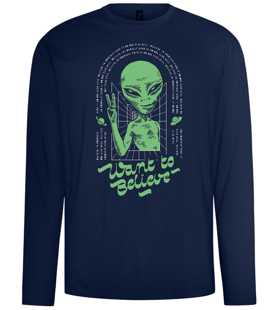 Want To Believe Alien Design - Comfort men's long sleeve t-shirt_MARINE_front