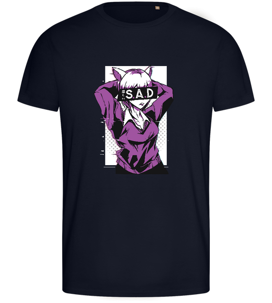 Black Bar Sad Design - Basic men's fitted t-shirt_FRENCH NAVY_front