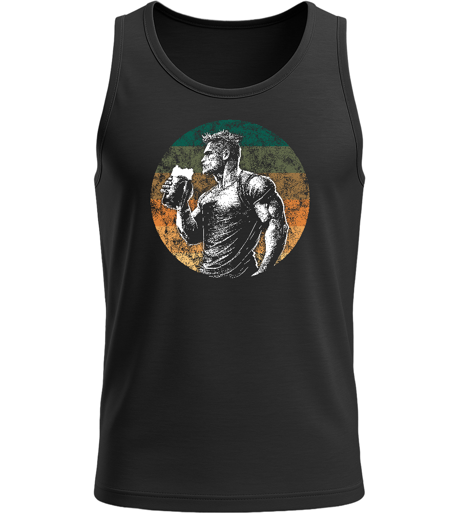 Strong Man Drinking Beer Design - Basic men's tank top_DEEP BLACK_front