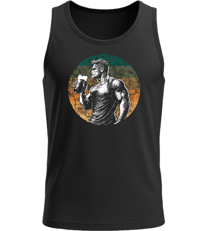 Strong Man Drinking Beer Design - Basic men's tank top_DEEP BLACK_front