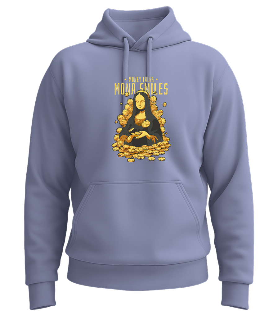 Money Talks Mona Smiles Design - Premium Essential Unisex Hoodie_BLUE_front