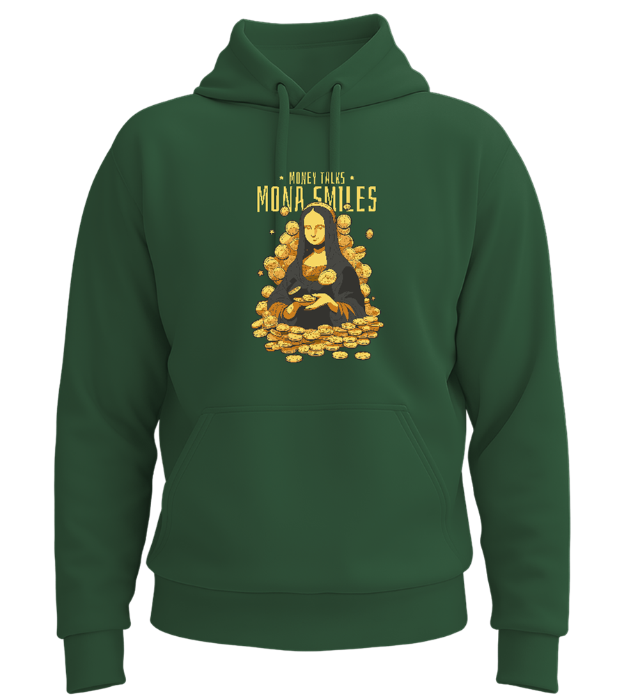 Money Talks Mona Smiles Design - Premium Essential Unisex Hoodie_GREEN BOTTLE_front