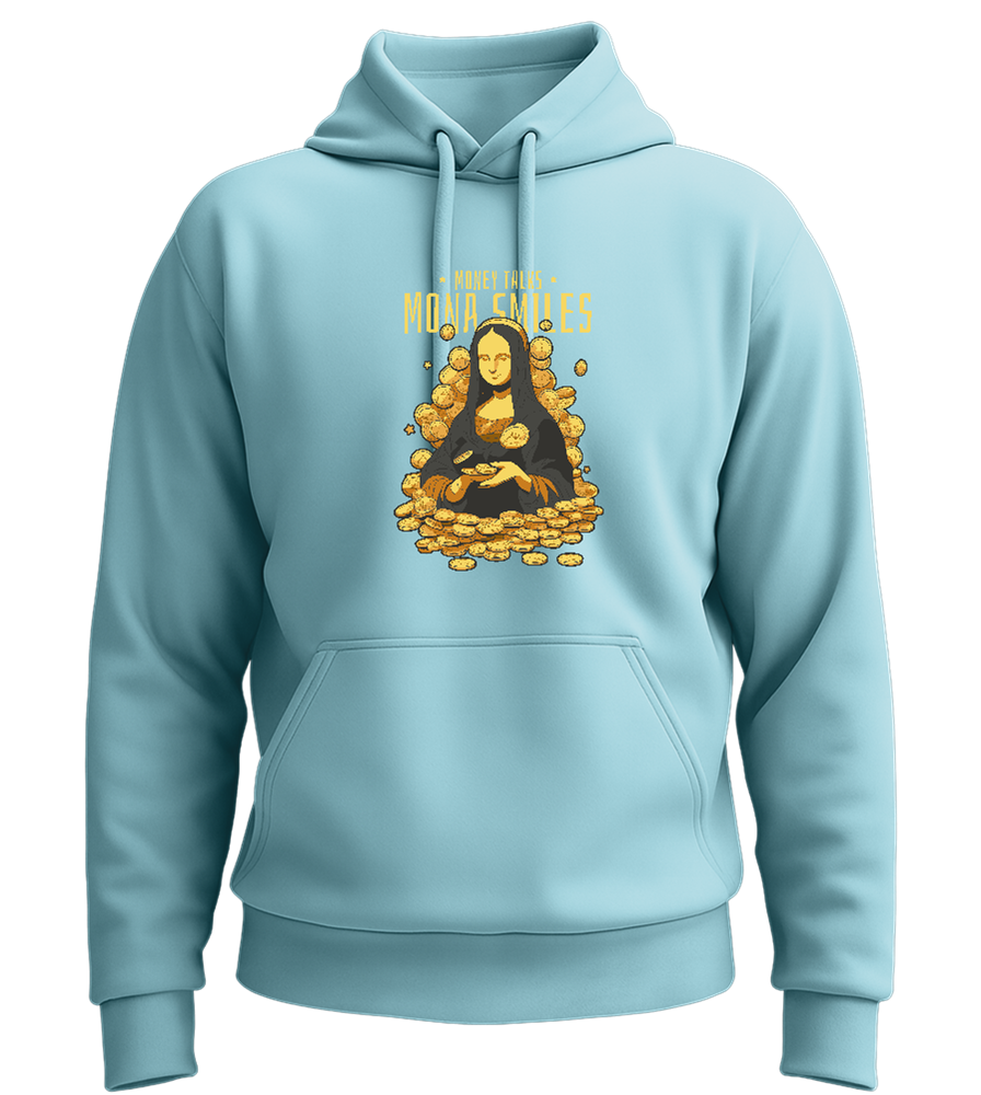 Money Talks Mona Smiles Design - Premium Essential Unisex Hoodie_POOL BLUE_front