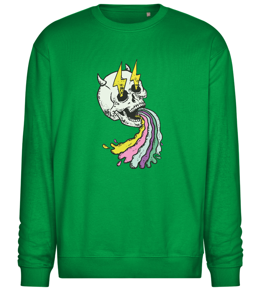 Rainbow Skull Thunders Design - Comfort Essential Unisex Sweater_MEADOW GREEN_front