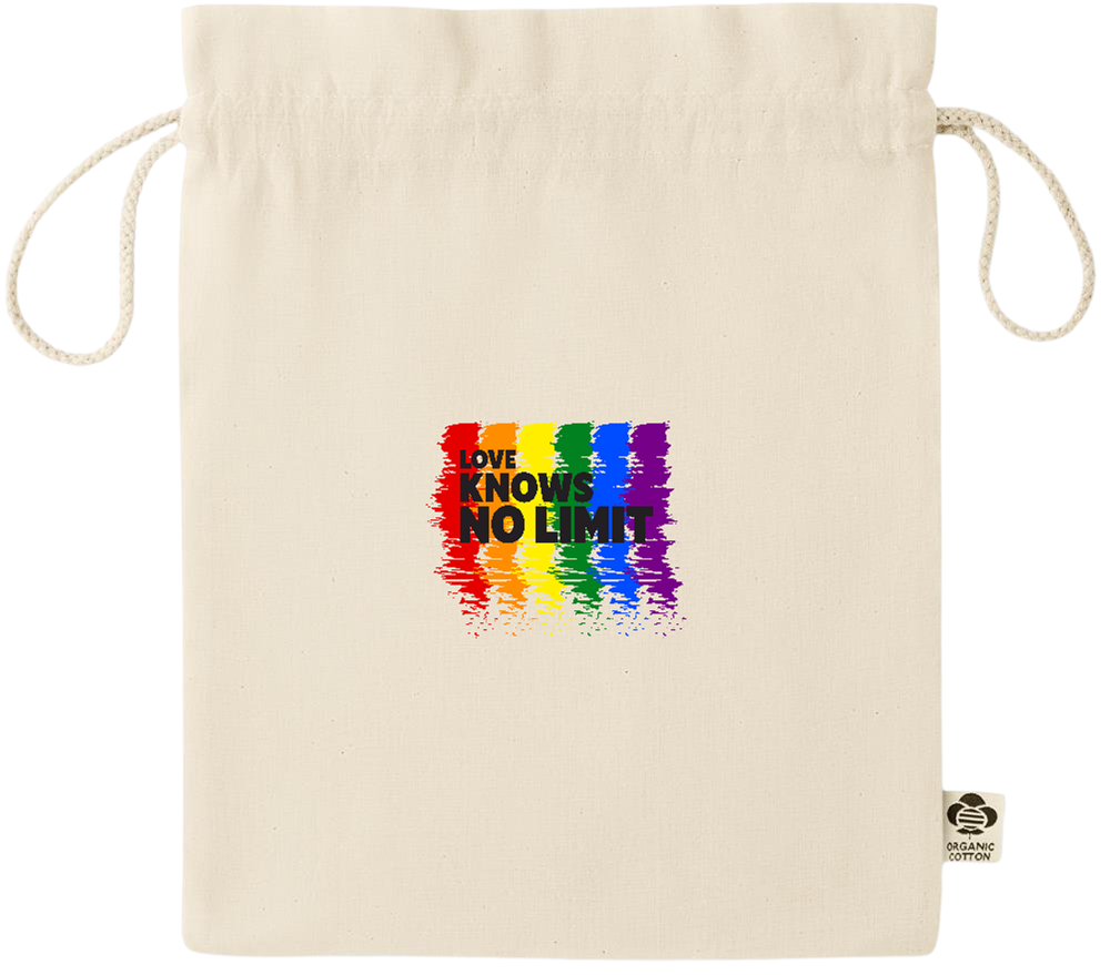 Love Knows No Limits Design - Essential medium organic drawcord gift bag_BEIGE_front