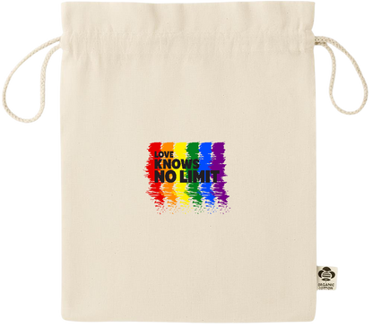 Love Knows No Limits Design - Essential medium organic drawcord gift bag_BEIGE_front