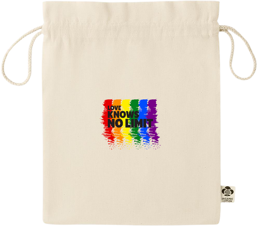 Love Knows No Limits Design - Essential medium organic drawcord gift bag_BEIGE_front