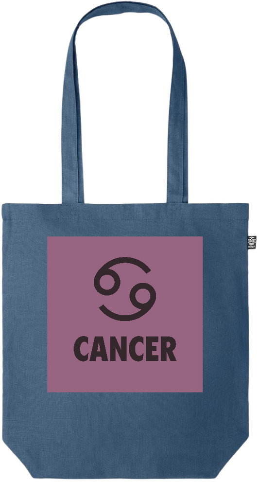 Zodiac Cancer Design - Premium colored organic hemp tote bag_BLUE_front