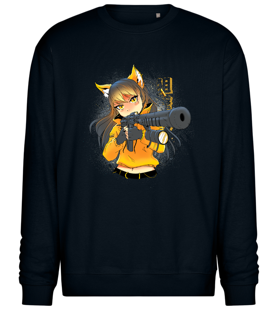 Armed Fox Girl Design - Comfort Essential Unisex Sweater_BLACK_front