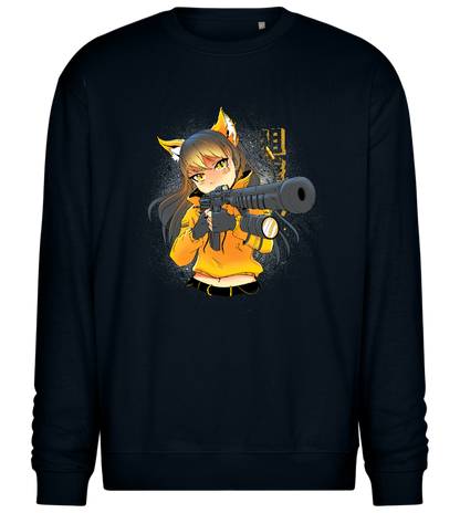 Armed Fox Girl Design - Comfort Essential Unisex Sweater_BLACK_front