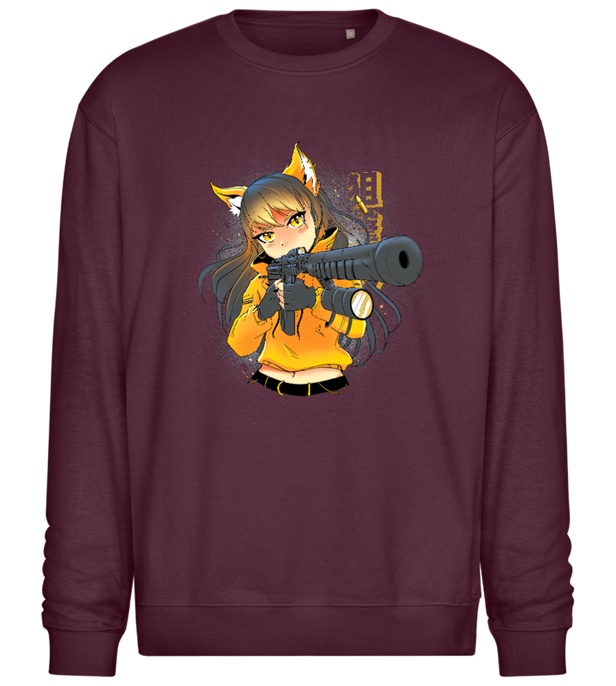 Armed Fox Girl Design - Comfort Essential Unisex Sweater_BORDEAUX_front