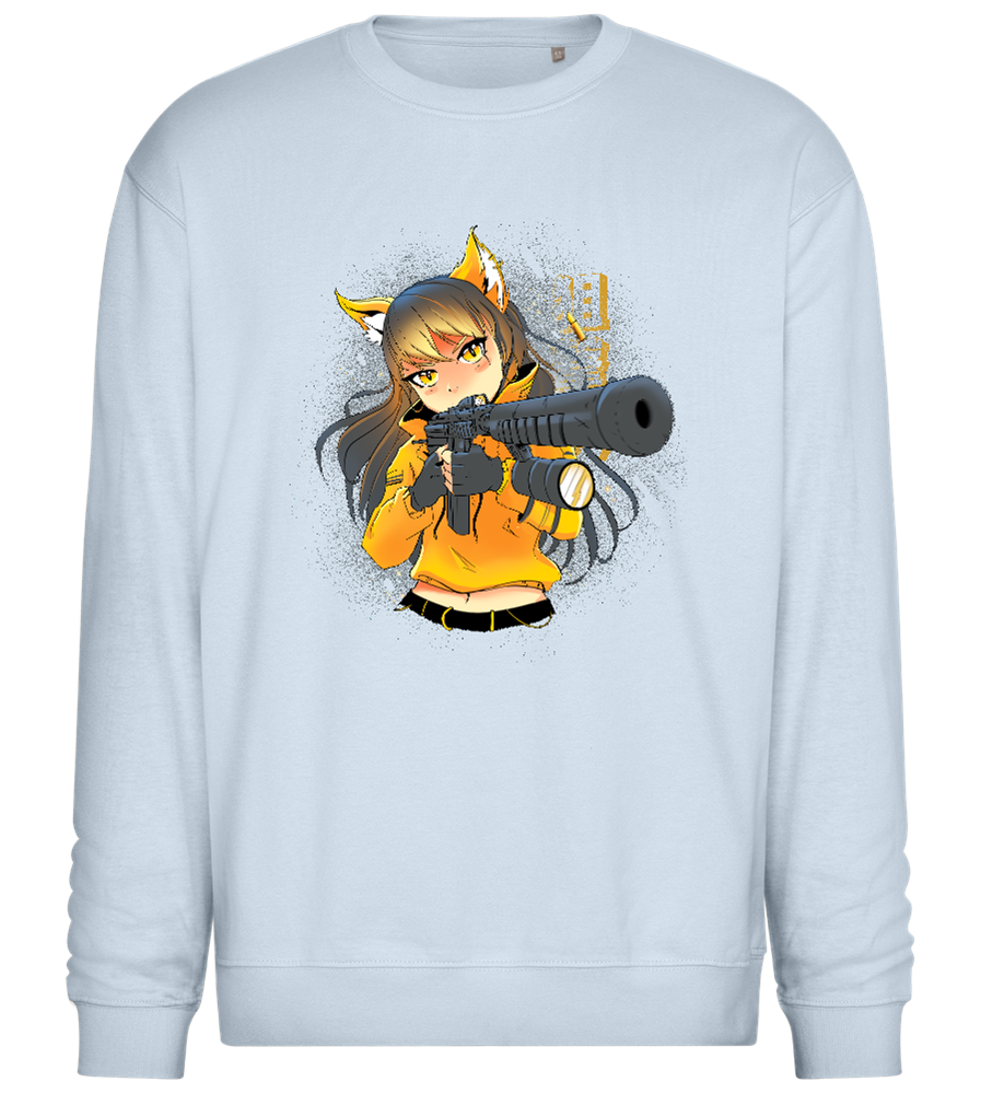 Armed Fox Girl Design - Comfort Essential Unisex Sweater_CREAMY BLUE_front