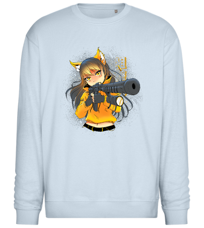 Armed Fox Girl Design - Comfort Essential Unisex Sweater_CREAMY BLUE_front