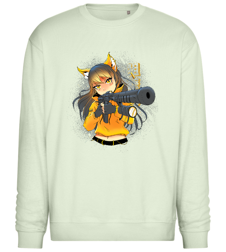 Armed Fox Girl Design - Comfort Essential Unisex Sweater_CREAMY GREEN_front