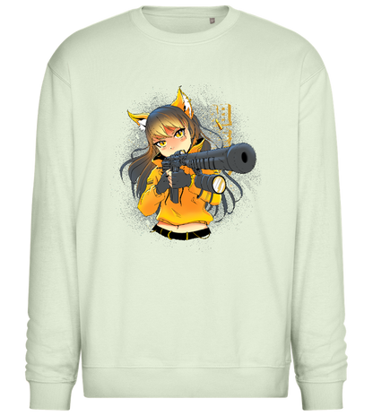 Armed Fox Girl Design - Comfort Essential Unisex Sweater_CREAMY GREEN_front
