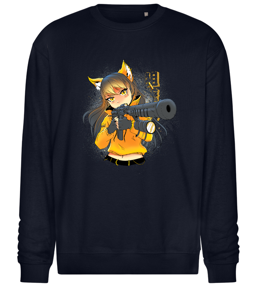 Armed Fox Girl Design - Comfort Essential Unisex Sweater_FRENCH NAVY_front