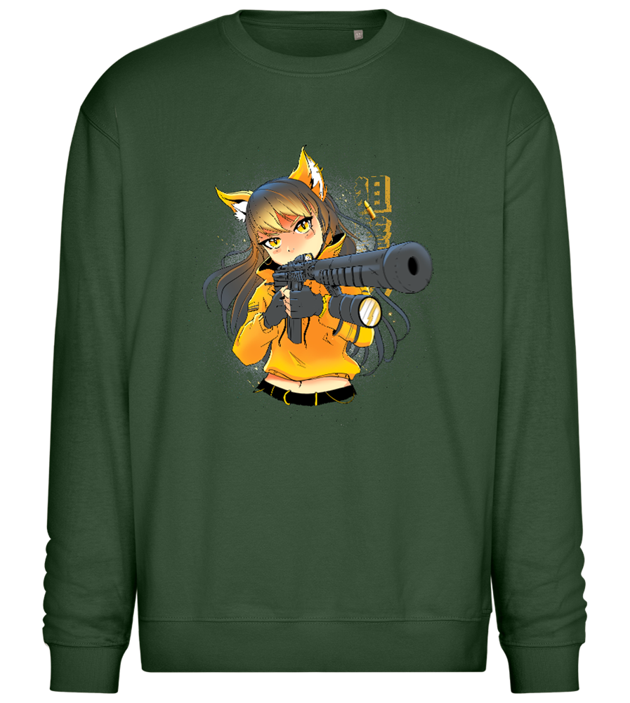 Armed Fox Girl Design - Comfort Essential Unisex Sweater_GREEN BOTTLE_front