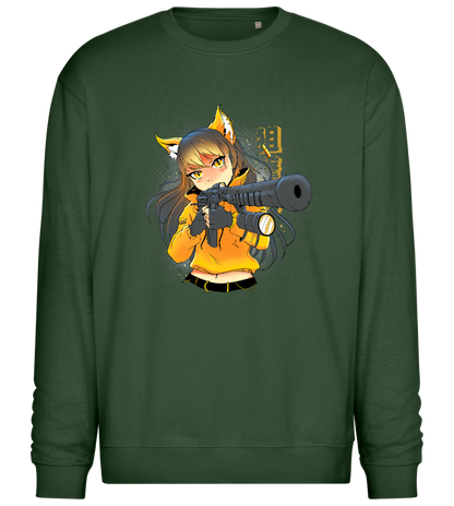 Armed Fox Girl Design - Comfort Essential Unisex Sweater_GREEN BOTTLE_front