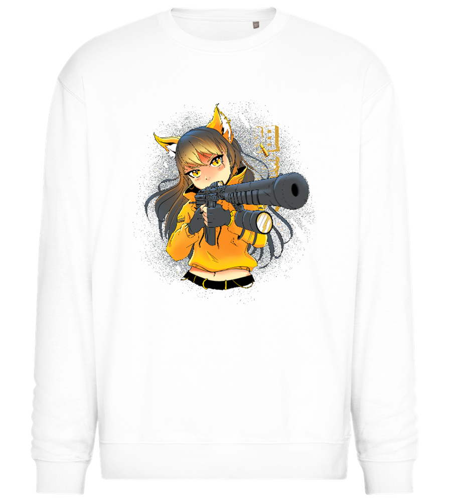 Armed Fox Girl Design - Comfort Essential Unisex Sweater_WHITE_front