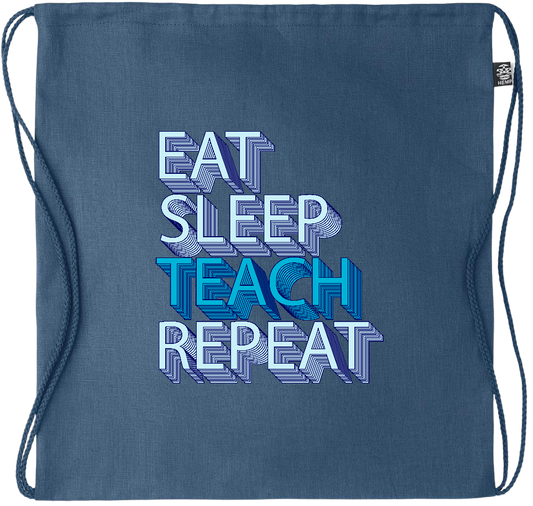 Eat Sleep Teach Repeat Design - Premium hemp drawstring bag_BLUE_front