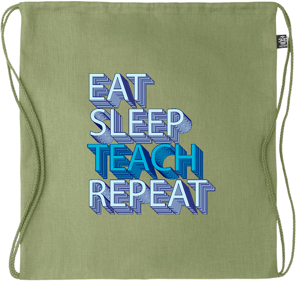 Eat Sleep Teach Repeat Design - Premium hemp drawstring bag_GREEN_front