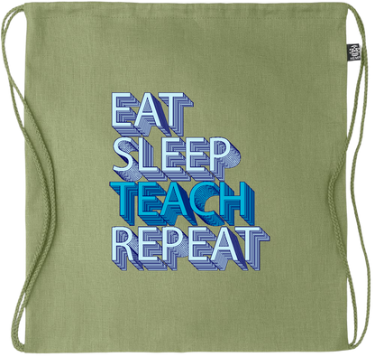 Eat Sleep Teach Repeat Design - Premium hemp drawstring bag_GREEN_front