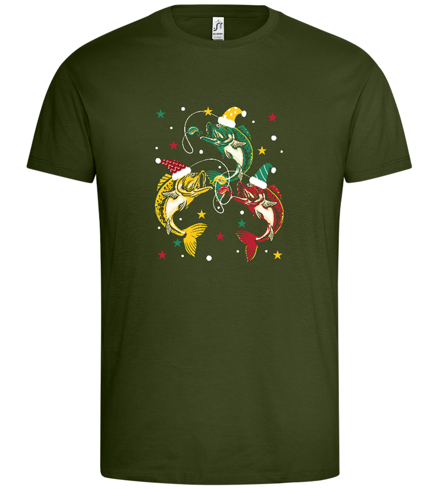 Fish with Christmas Hat Design - Premium men's t-shirt_ARMY_front