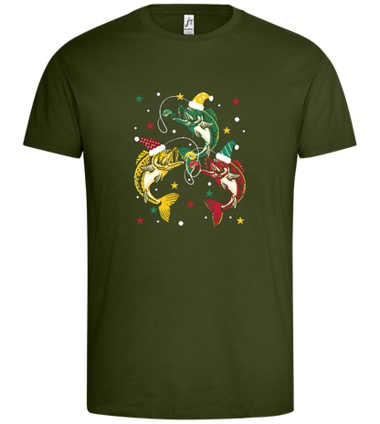 Fish with Christmas Hat Design - Premium men's t-shirt_ARMY_front