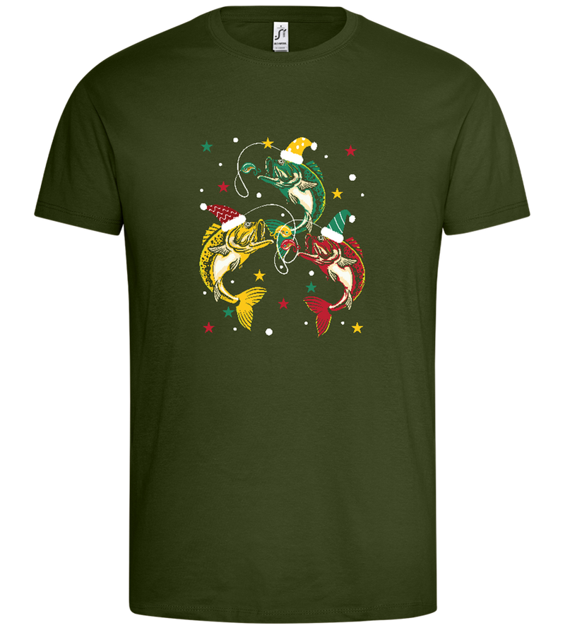 Fish with Christmas Hat Design - Premium men's t-shirt_ARMY_front