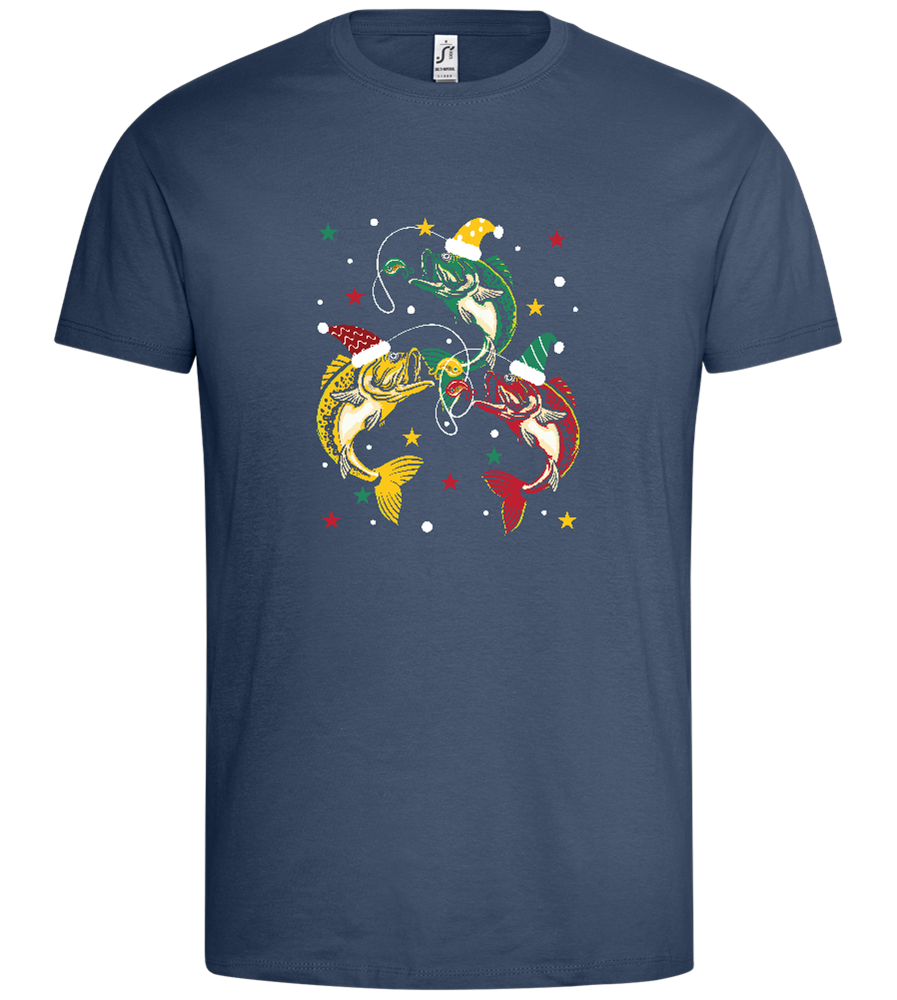 Fish with Christmas Hat Design - Premium men's t-shirt_DENIM_front