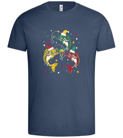 Fish with Christmas Hat Design - Premium men's t-shirt_DENIM_front