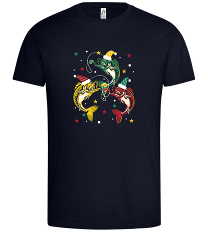 Fish with Christmas Hat Design - Premium men's t-shirt_FRENCH NAVY_front