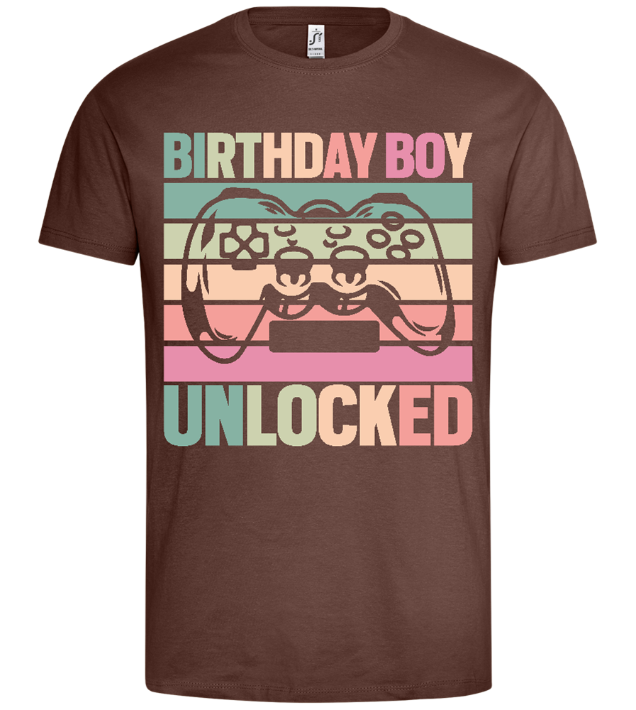 Unlocked Birthday Boy Design - Premium men's t-shirt_CHOCOLATE_front