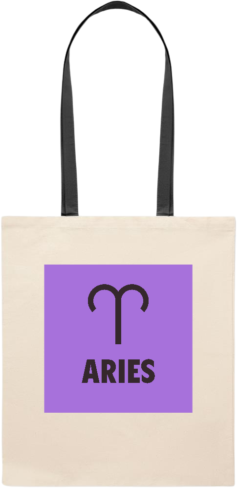 Zodiac Aries Design - Essential colored handle tote bag_BLACK_front