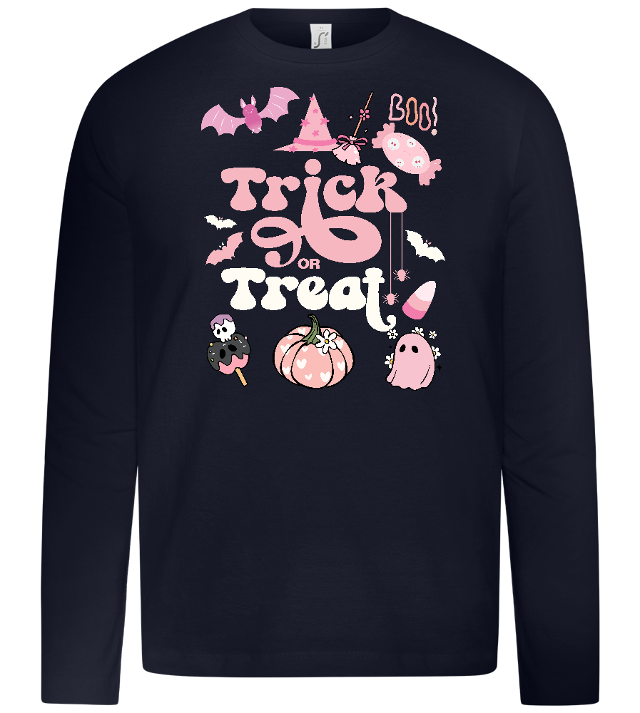 Pink Trick or Treat Design - Premium kids long sleeve t-shirt_FRENCH NAVY_front