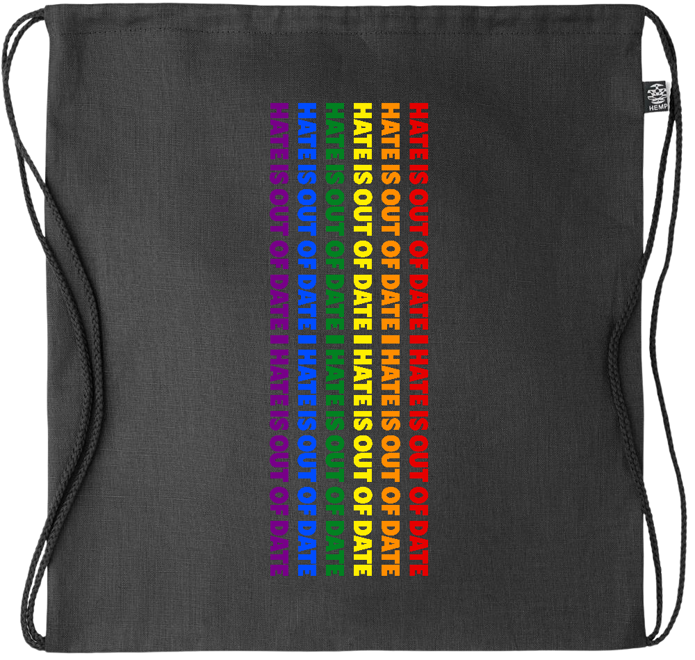 Hate is Out of Date Design - Premium hemp drawstring bag_BLACK_front