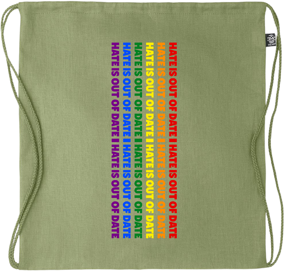 Hate is Out of Date Design - Premium hemp drawstring bag_GREEN_front